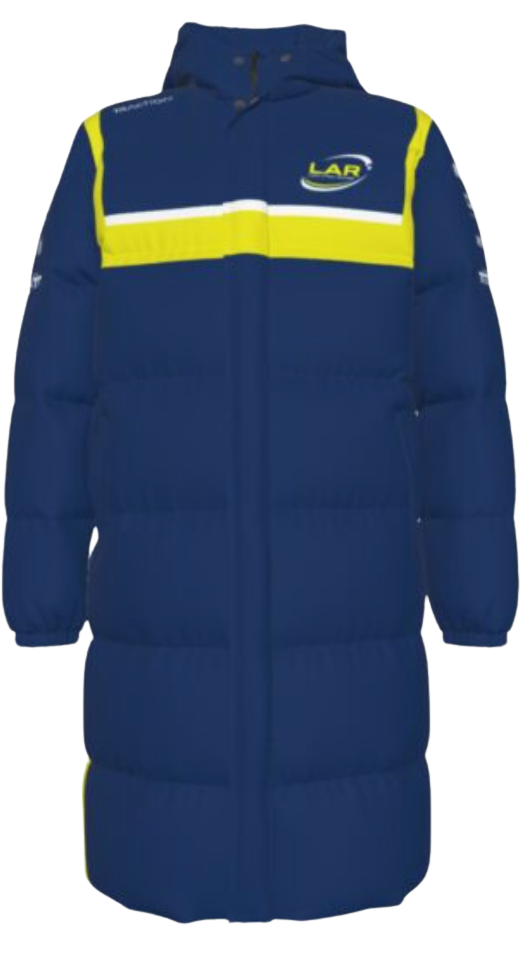 LAR team long coat in blue and neon yellow