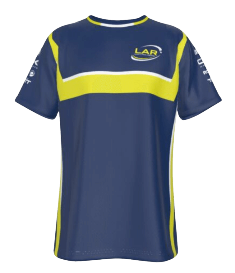 LAR team t T-shirts in blue and neon yellow