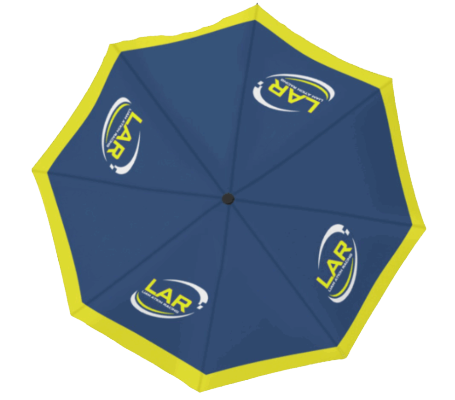 LAR team umberella in blue and neon yellow